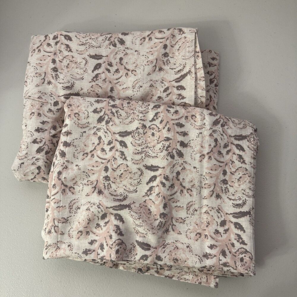 Amber Lewis for Anthropologie Block Print Floral Curtain Panels x 2  50" x 84"